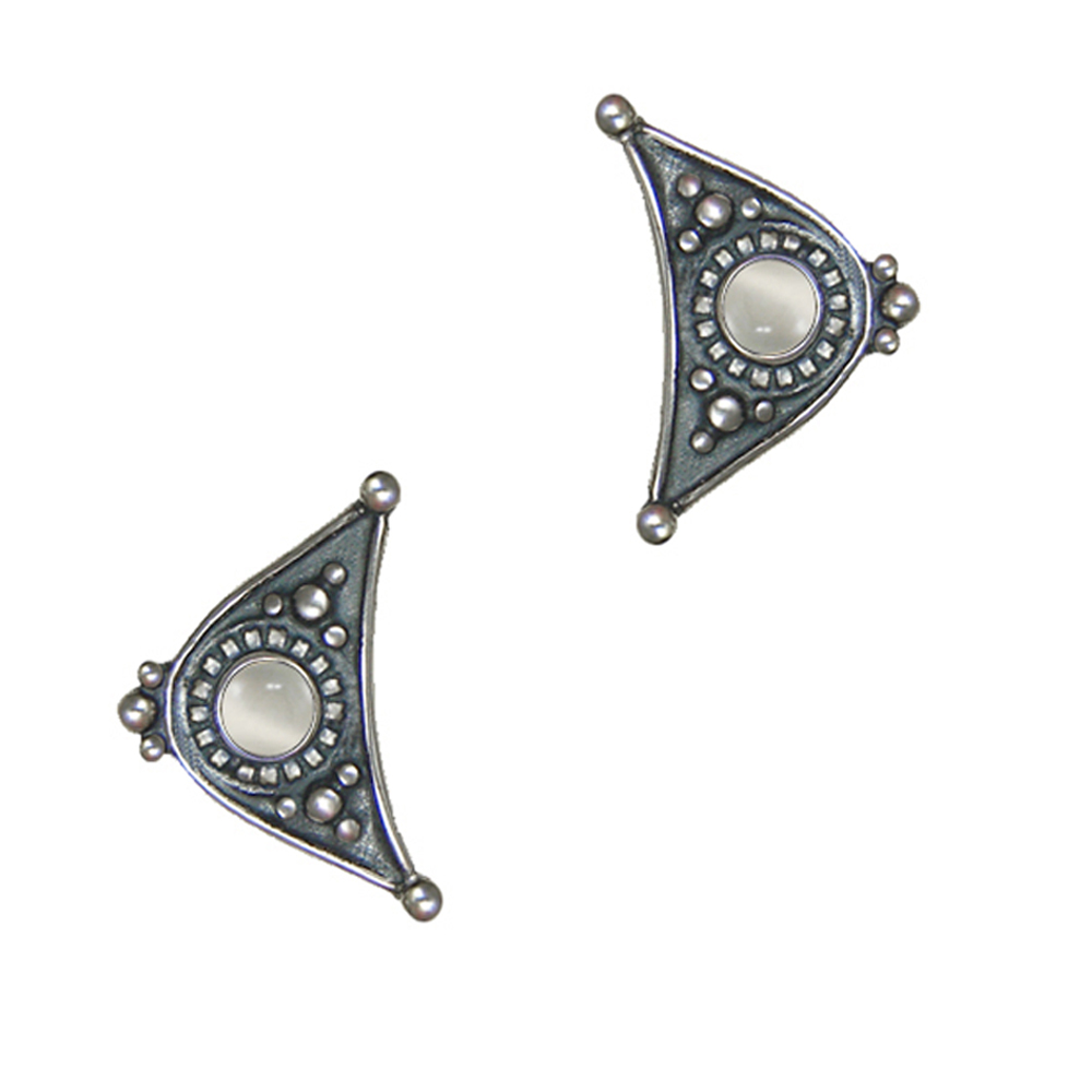 Sterling Silver Designer Post Stud Earrings With White Moonstone